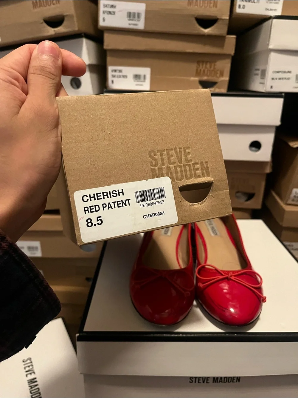 Steve Madden Red Patent Ballet Flats with Low Block Heel